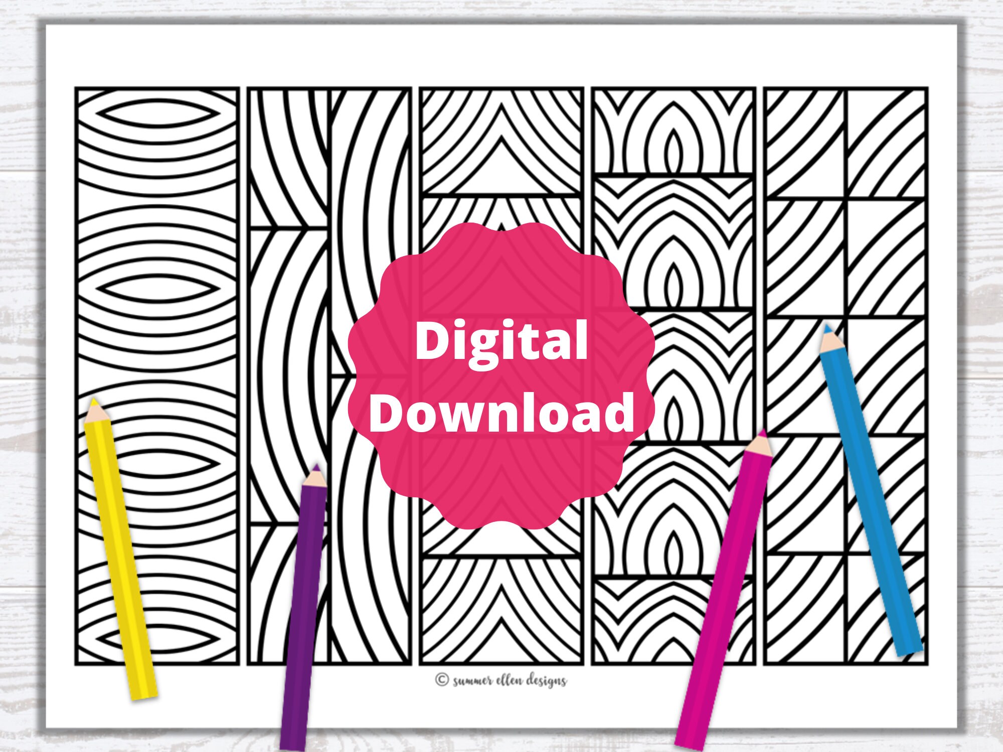 Simple Geometric Pattern Coloring Bookmarks - Minimalist Adult Coloring ...
