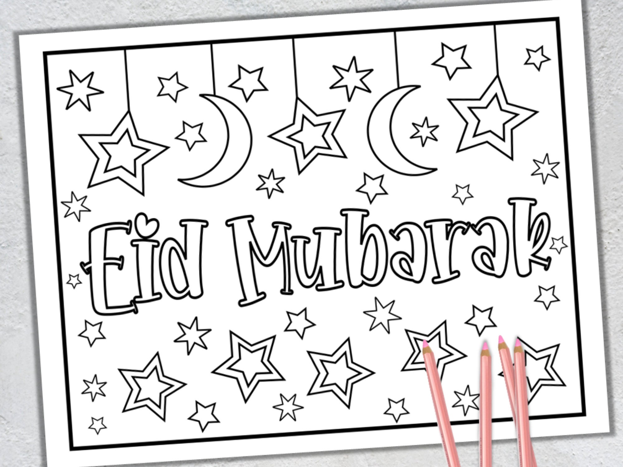 Festive Eid Mubarak Coloring Page Ramadan & Eid Activity Cute Kids