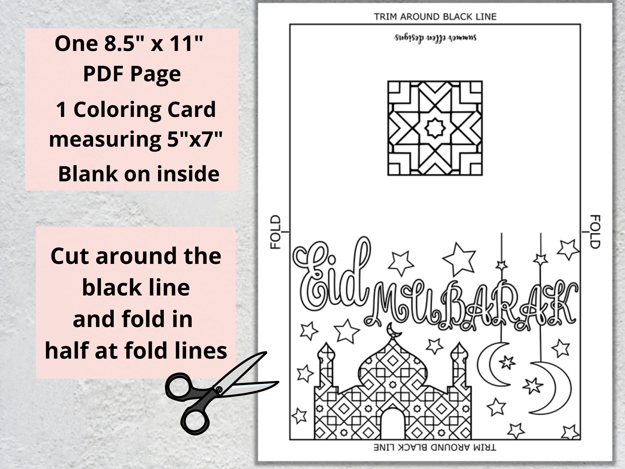 Eid Mubarak Coloring Card Islamic Coloring Page for Eid With - Etsy