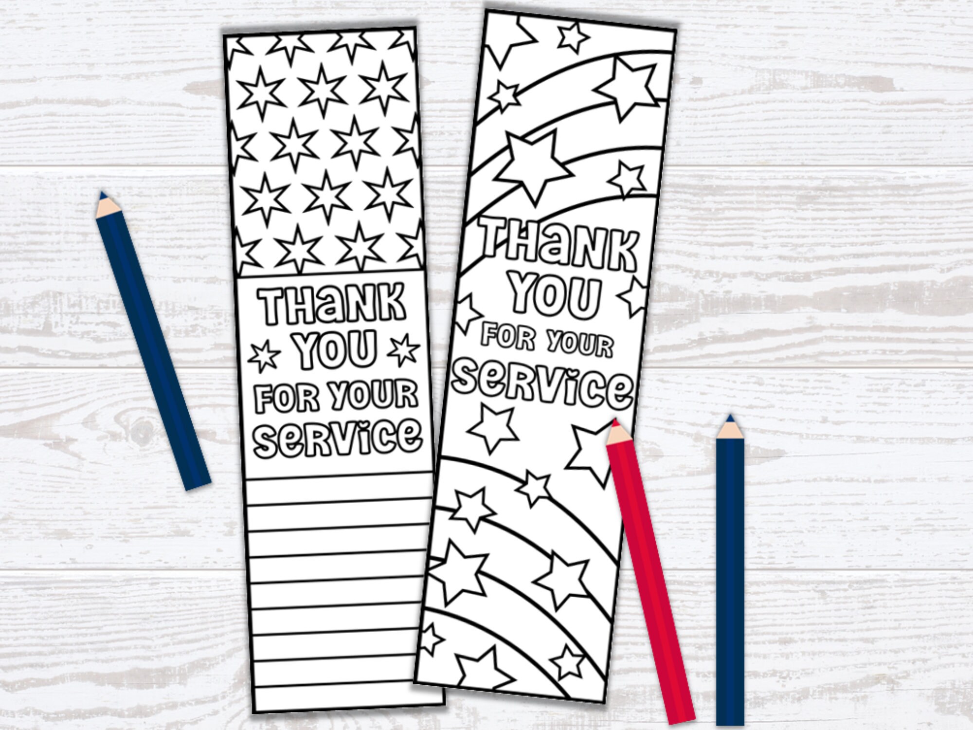 Thank You for Your Service & Happy Veterans Day Kids Coloring Bookmarks ...