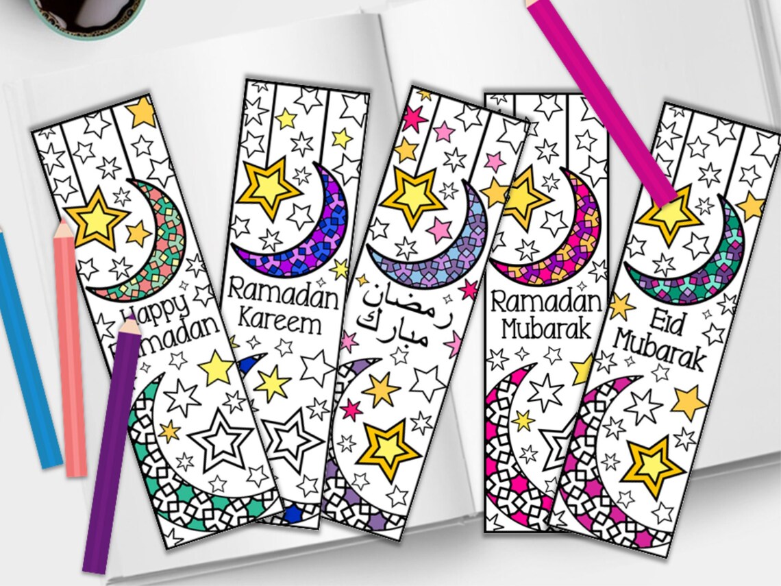 Ramadan Coloring Bookmarks With Moon and Stars and Islamic Etsy