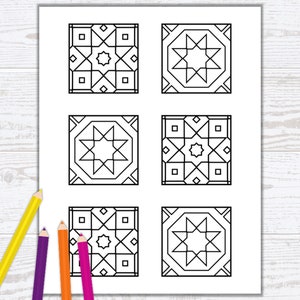 3 Printable Mosaic Tile Coloring Pages - Geometric Coloring Page - Adult Coloring Page ...