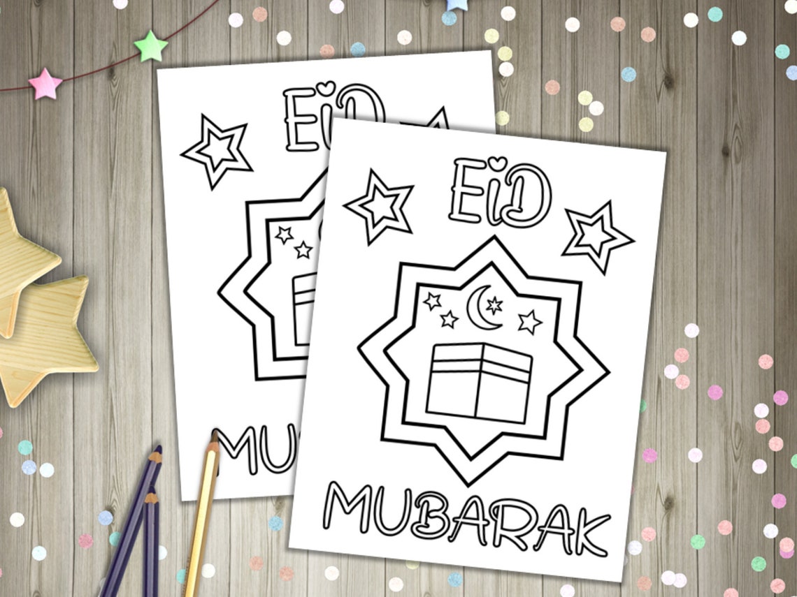 Eid Mubarak Coloring Cards With Kaaba Design Eid Card Eid - Etsy