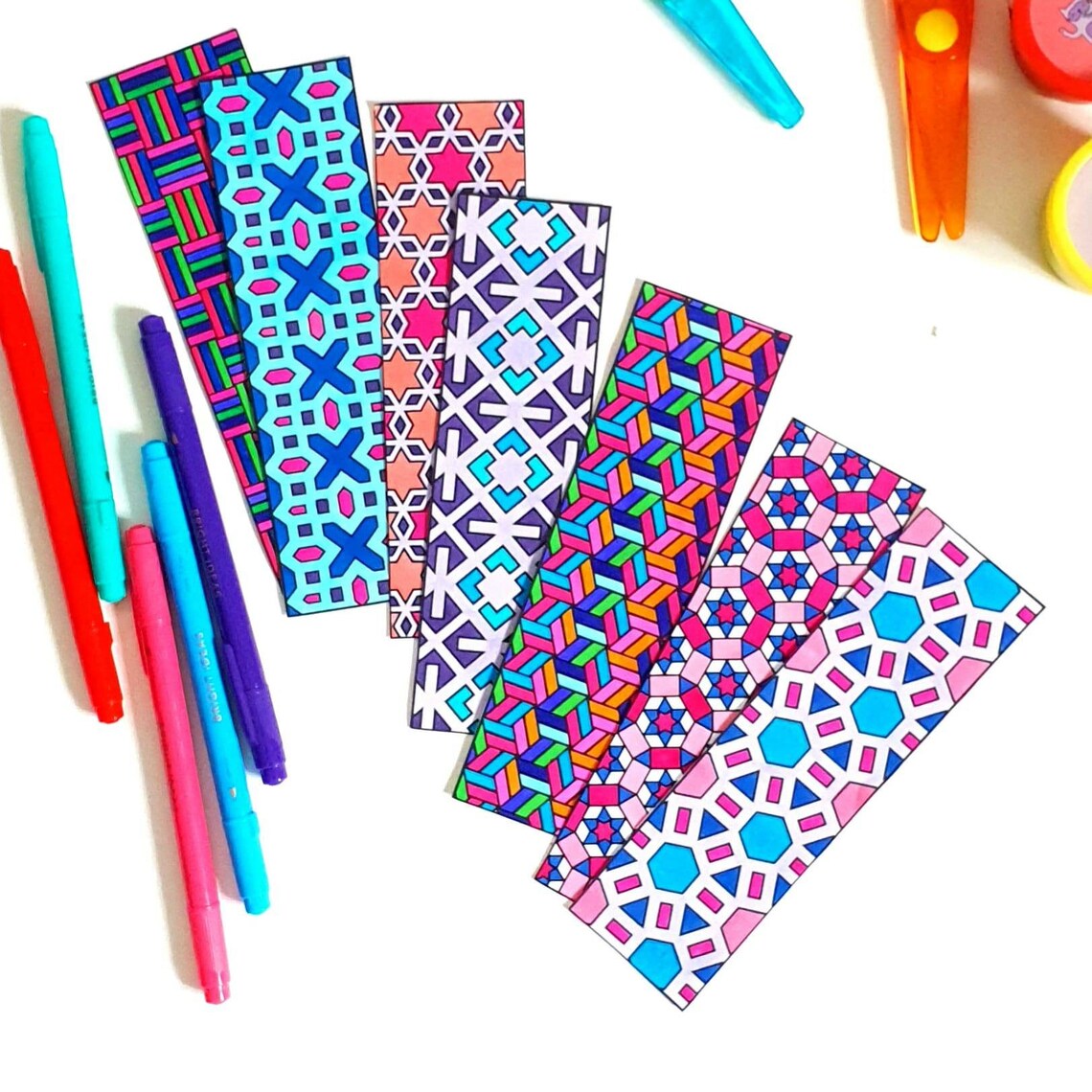12 Coloring Bookmarks Geometric Coloring Pages Bookmarks Etsy