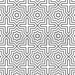 Peut inclure: Un motif g&eacute;om&eacute;trique noir et blanc avec des &eacute;toiles &agrave; huit branches qui se r&eacute;p&egrave;tent. Le motif est compos&eacute; de fines lignes qui cr&eacute;ent un design complexe et &eacute;labor&eacute;.