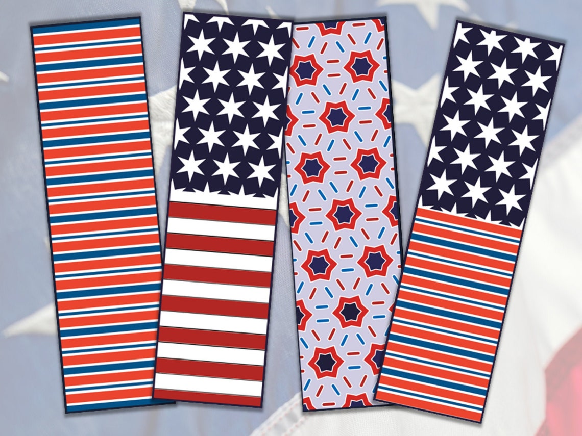 4 Patriotic Bookmarks PDF Printable Veterans Day Gifts for Veterans Fourth of July Bookmarks ...