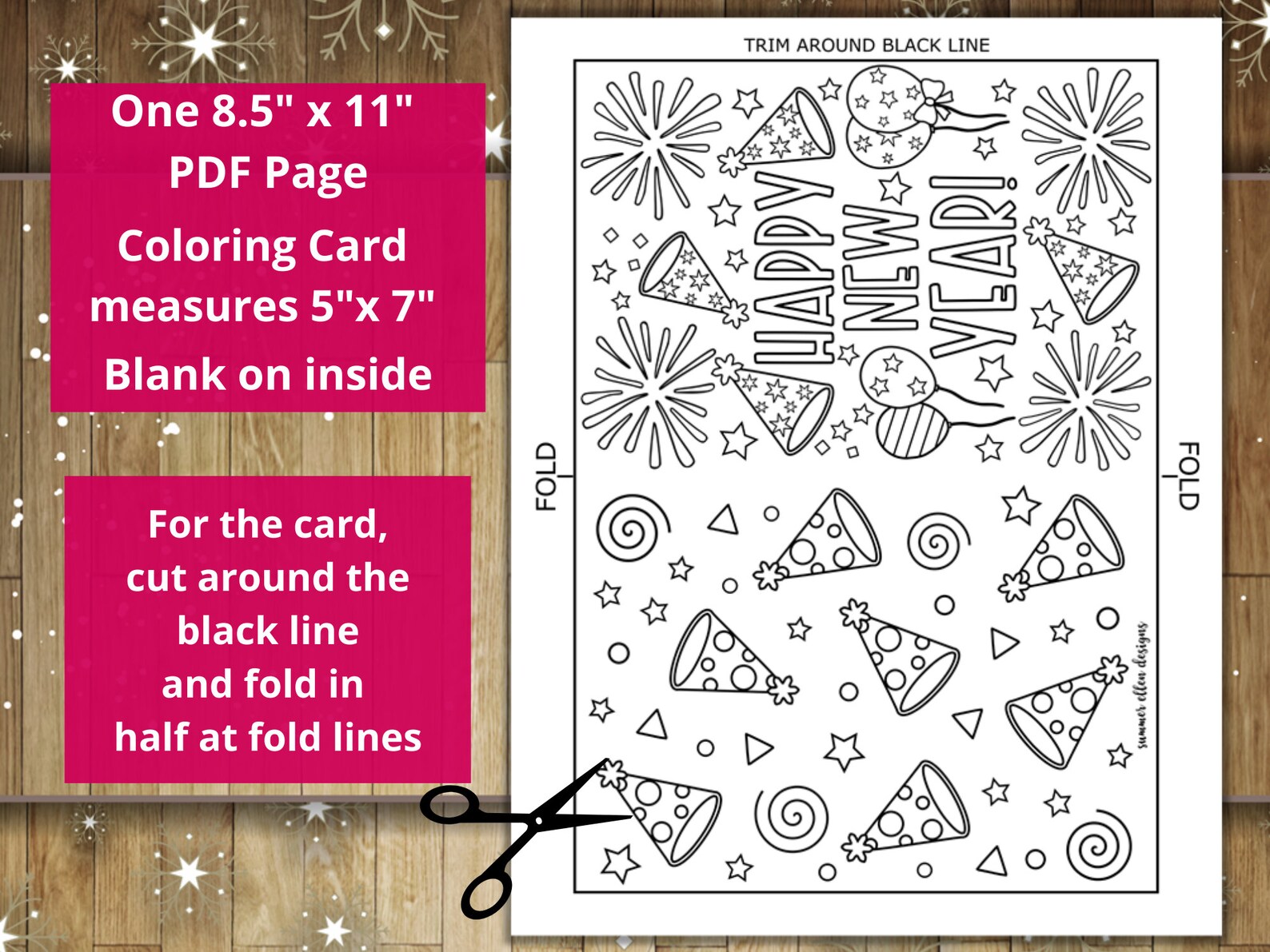 Coloring Card Happy New Year New Year Coloring Page New Year Greeting