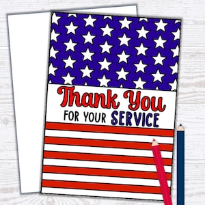 Veterans Day Thank You Card - Veterans Day Craft - Thank You For Your Service Veteran Card - Kids Coloring Cards - PDF Instant Download