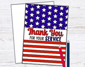 Veterans Day Thank You Card - Veterans Day Craft - Thank You For Your Service Veteran Card - Kids Coloring Cards - PDF Instant Download