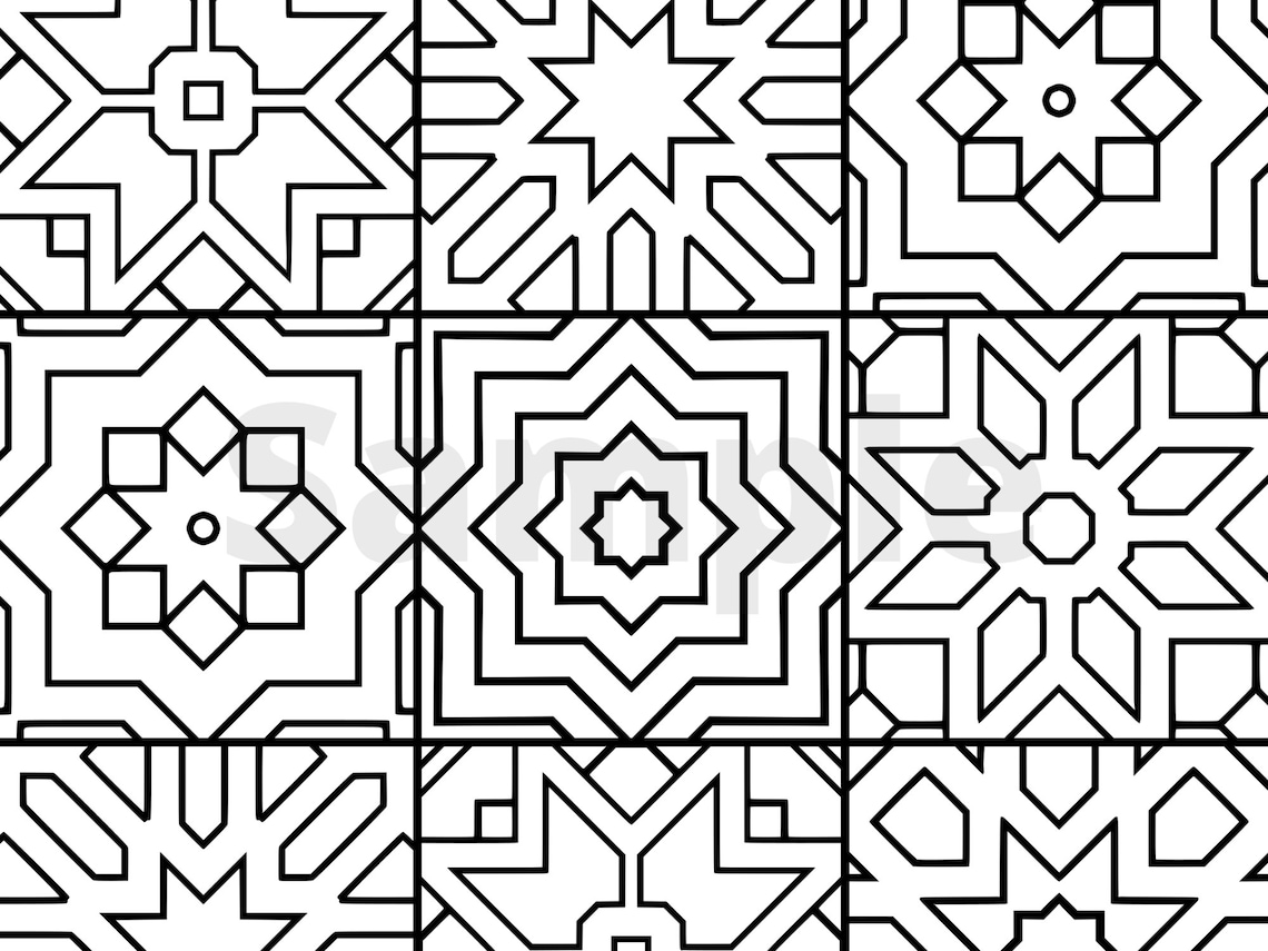 3 Printable Mosaic Tile Coloring Pages Geometric Coloring - Etsy Israel
