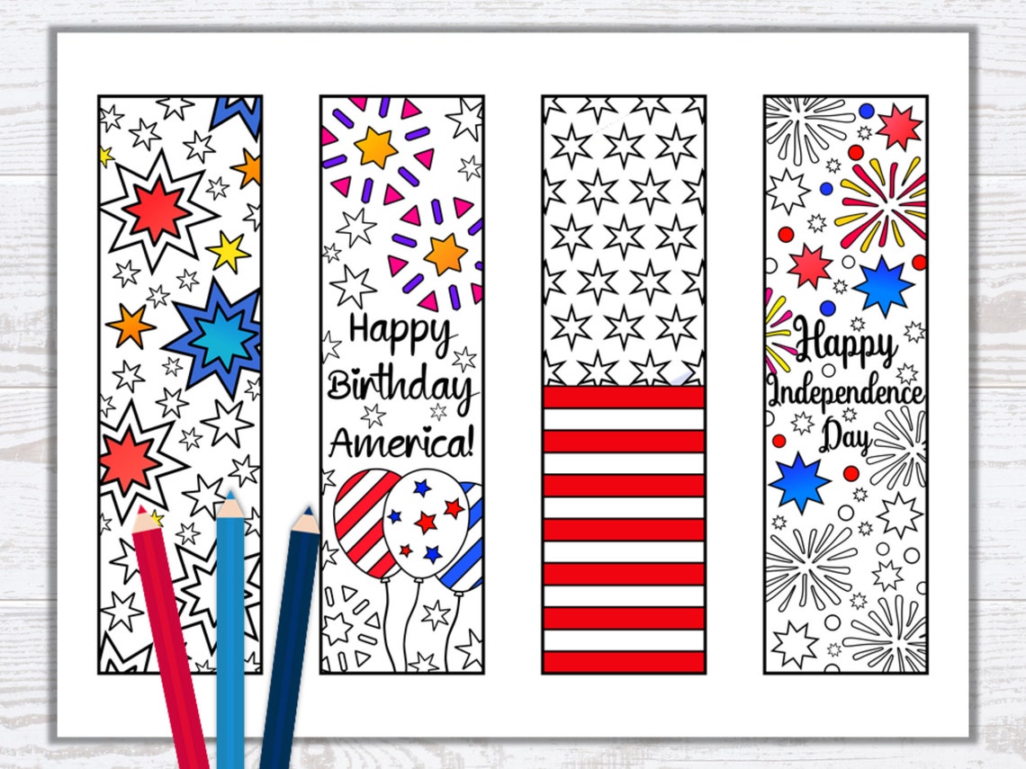 Fourth of July Coloring Bookmarks Printable Bookmarks to - Etsy