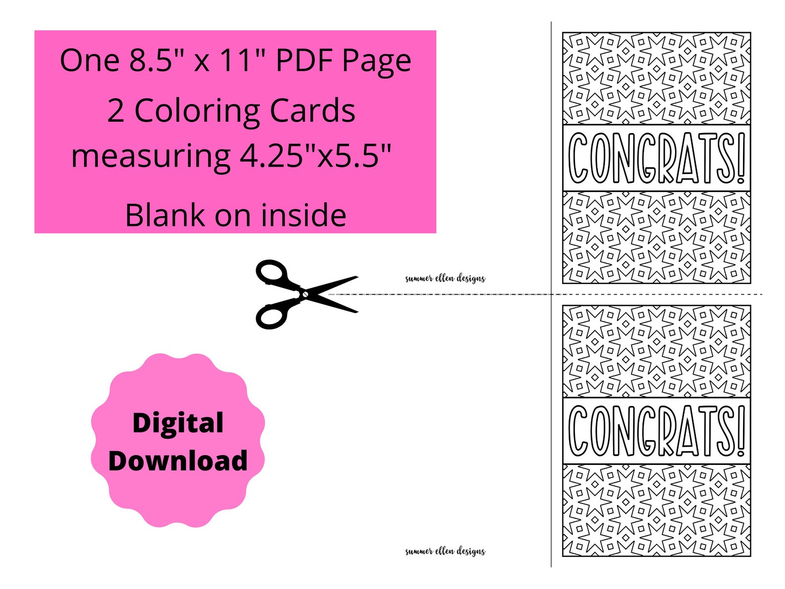 Congrats Coloring Cards: Printable Kids Activity (PDF Digital Download ...