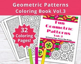 Geometric Patterns Coloring Book: 32 Abstract Designs (PDF Instant Download)