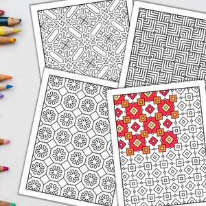 Geometrisch kleurboek Patroonkleuring Digitale abstracte kleurboeken voor volwassenen PDF Instant Download afbeelding 9