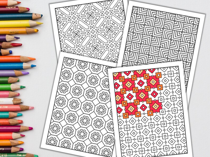 Geometrisch kleurboek Patroonkleuring Digitale abstracte kleurboeken voor volwassenen PDF Instant Download afbeelding 9