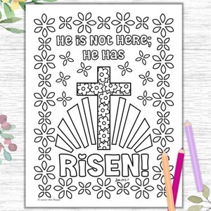 He is Risen Coloring Page With Cross Christian Easter - Etsy
