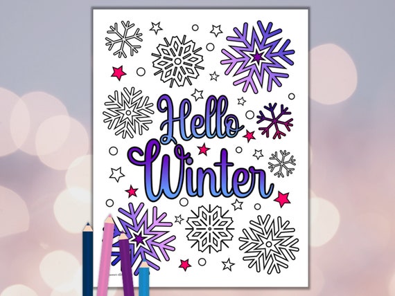 Hello Winter Snowflake Coloring Page  Winter Holiday