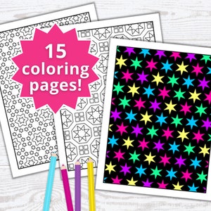 Star Pattern Coloring Pages - Geometric Star Coloring Pages - Art Therapy Coloring - Adult Coloring Book Printable - PDF Digital Download