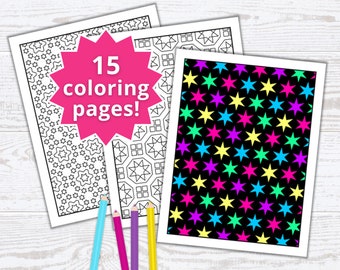 Star Pattern Coloring Pages: Geometric Art Therapy (PDF Digital Download)