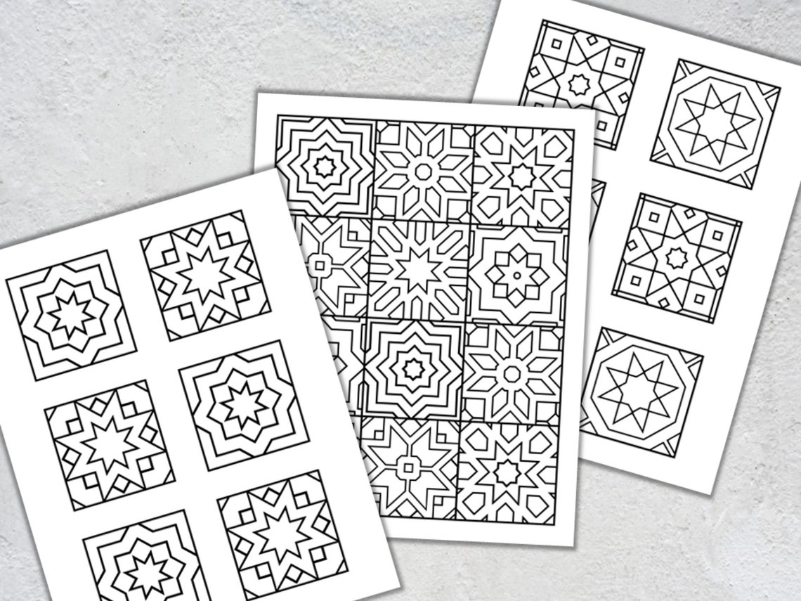 3 Printable Mosaic Tile Coloring Pages Geometric Coloring - Etsy