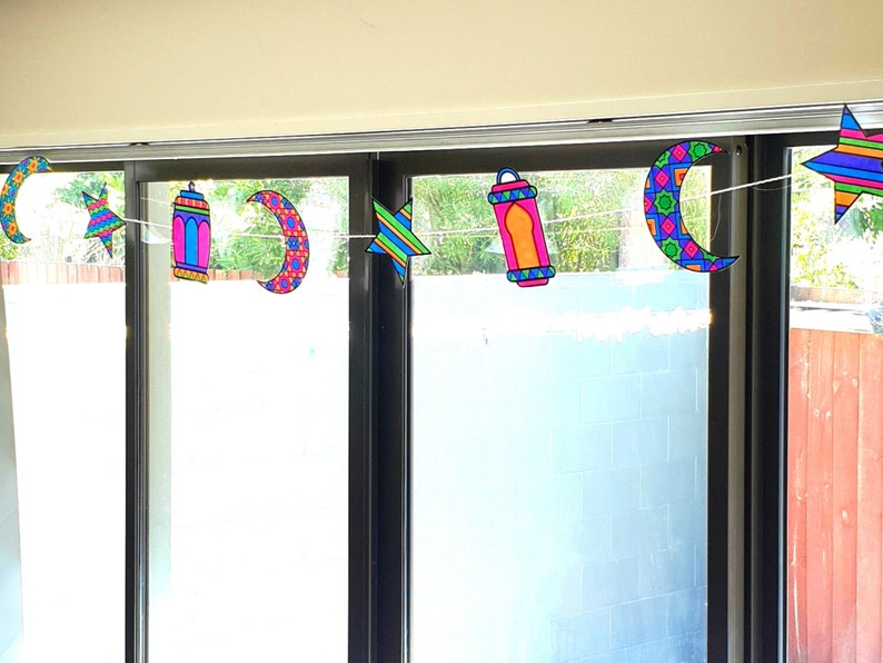 DIY Ramadan Banner with Moons, Stars and Lanterns Ramadan Crafts Print and Color Ramadan Bunting Ramadan Garland Digital Download image 9