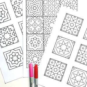 3 Printable Mosaic Tile Coloring Pages - Geometric Coloring Page - Adult Coloring Page ...