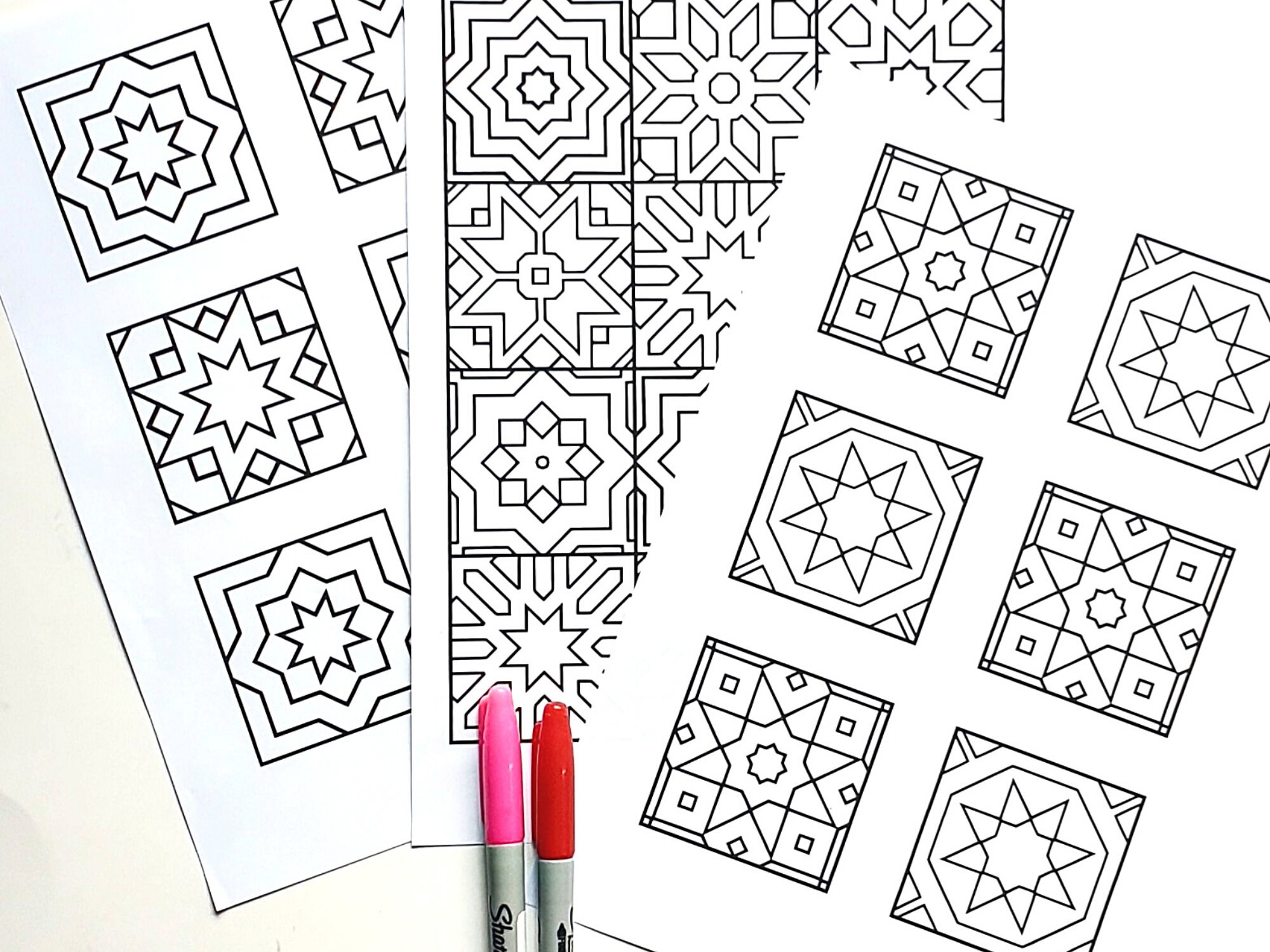 3 Printable Mosaic Tile Coloring Pages Geometric Coloring - Etsy UK