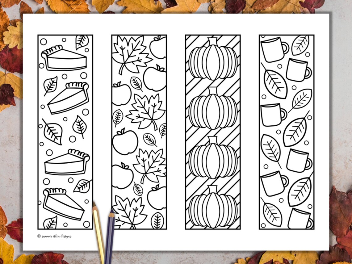 Fall Coloring Bookmarks: Thanksgiving Theme (PDF Instant Download) - Etsy