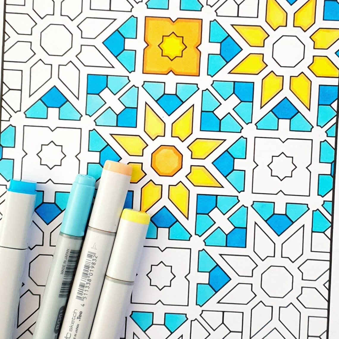 Mosaic Flower Coloring Page Floral Coloring Page Moroccan Tiles
