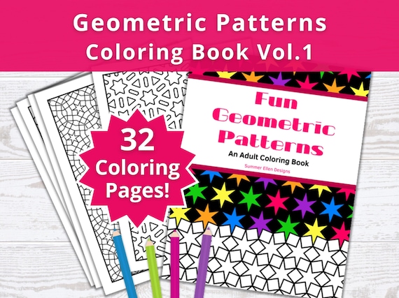 Geometric Pattern Coloring Book: 32 Printable Pages (PDF Digital Download)