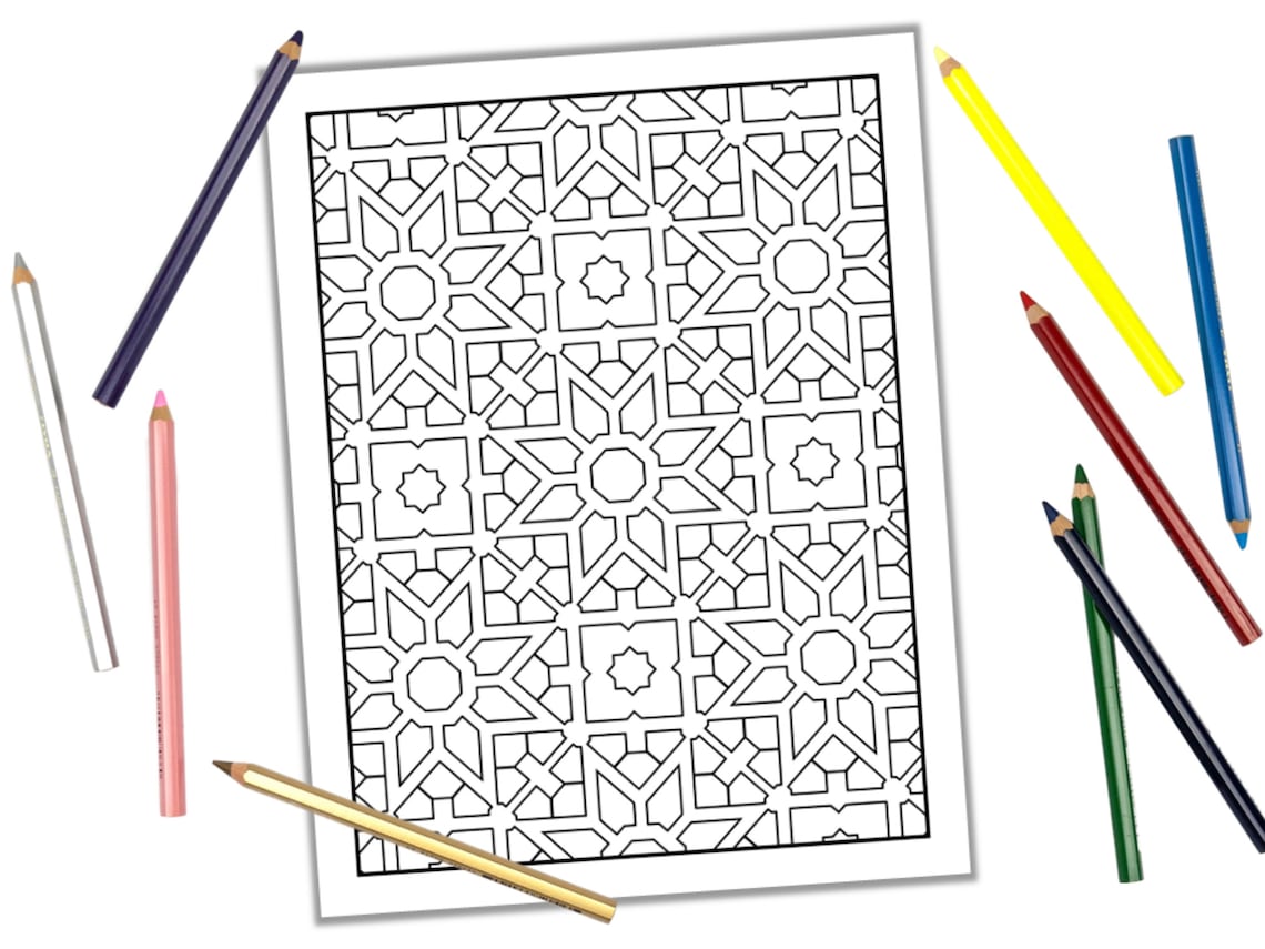 Mosaic Flower Coloring Page Floral Coloring Page Moroccan Tiles
