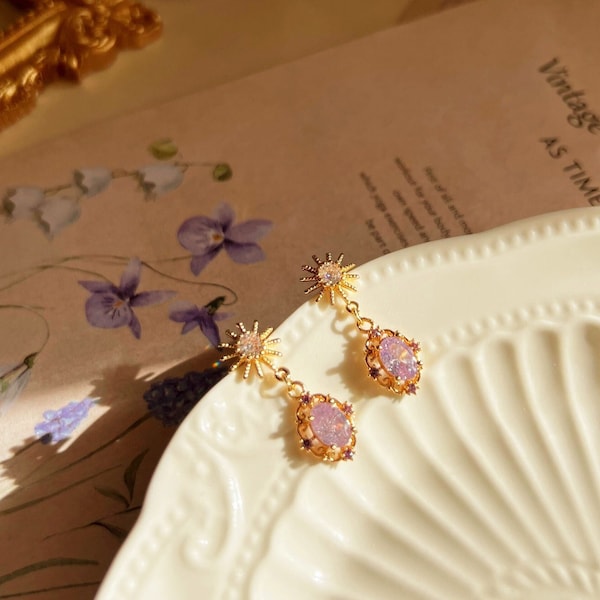 Rapunzel Earrings · Dainty Crystal Earrings · Gold Flower Earrings · Fairytale Earrings · Dangling Earrings · Princess Jewelry · Unique Gift