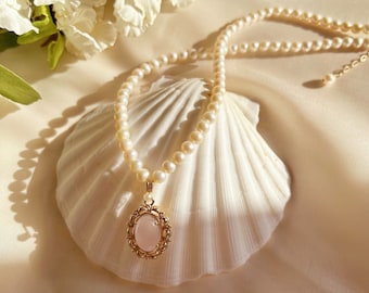 Pearl Necklace · Freshwater Pearl Necklace · Vintage Style Pearl Necklace · Choker Necklace · Pink Agate Choker · Pearl Necklace with Crysta