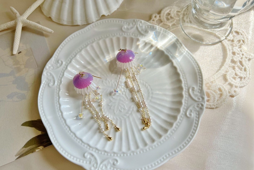 Glas Ohr-Tunnel Quallen Design - Blaue Ozean Motive Für Gedehnte Ohrläppchen