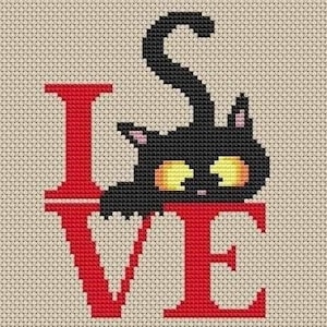 Kärleksmönster för korsstygn, kattkorsstygn, kärlekskattkorsstygn, svart kattkorsstygn