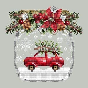Christmas cross stitch pattern, christmas toy cross stitch, christmas decoration cross stitch, christmas car in jar cross stitch