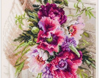 Flowers cross stitch pattern, spring flowers cross stitch, flowers in bucket coss stitch, flowers&#39; bucket cross stitch