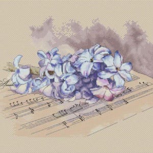 Flowers cross stitch pattern, music notes cross stitch pattern