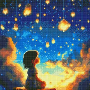 Little girl cross stitch pattern, little girl and stars cross stitch, little girl and night sky cross stitch