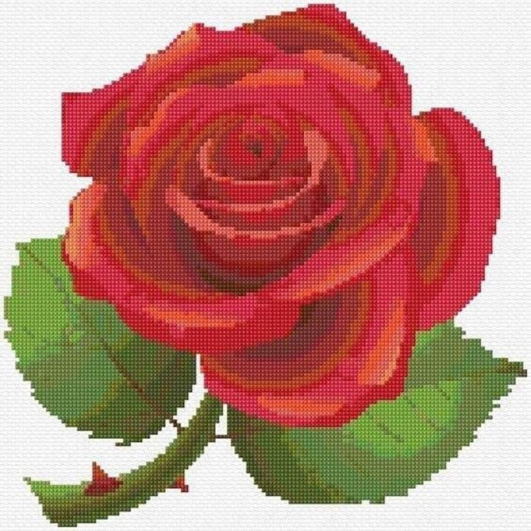 Red Rose Cross Stitch Pattern, Flowers Cross Stitch Pattern, Floral ...