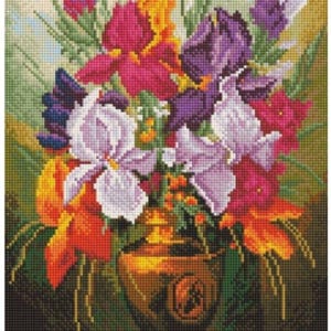 Flowers cross stitch pattern, spring flowers cross stitch, flowers in vase cross stitch, colorful flowers cross stitch