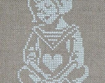 Girl cross stitch pattern, girl with heart cross stitch pattern