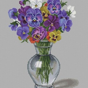 Flowers cross stitch pattern, spring flowers cross stitch, flowers in vase cross stitch