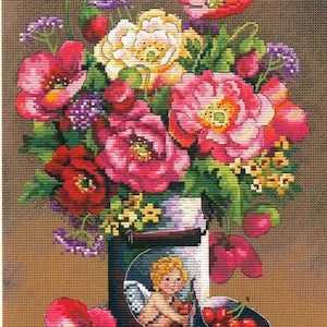Flowers cross stitch pattern, flowers bouquet cross stitch, flowers in vase cross stitch, spring flowers cross stitch