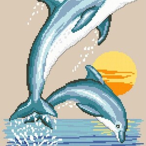 Dolphins Cross Stitch Pattern, Dolphins at the Sea Cross Stitch, Sun ...