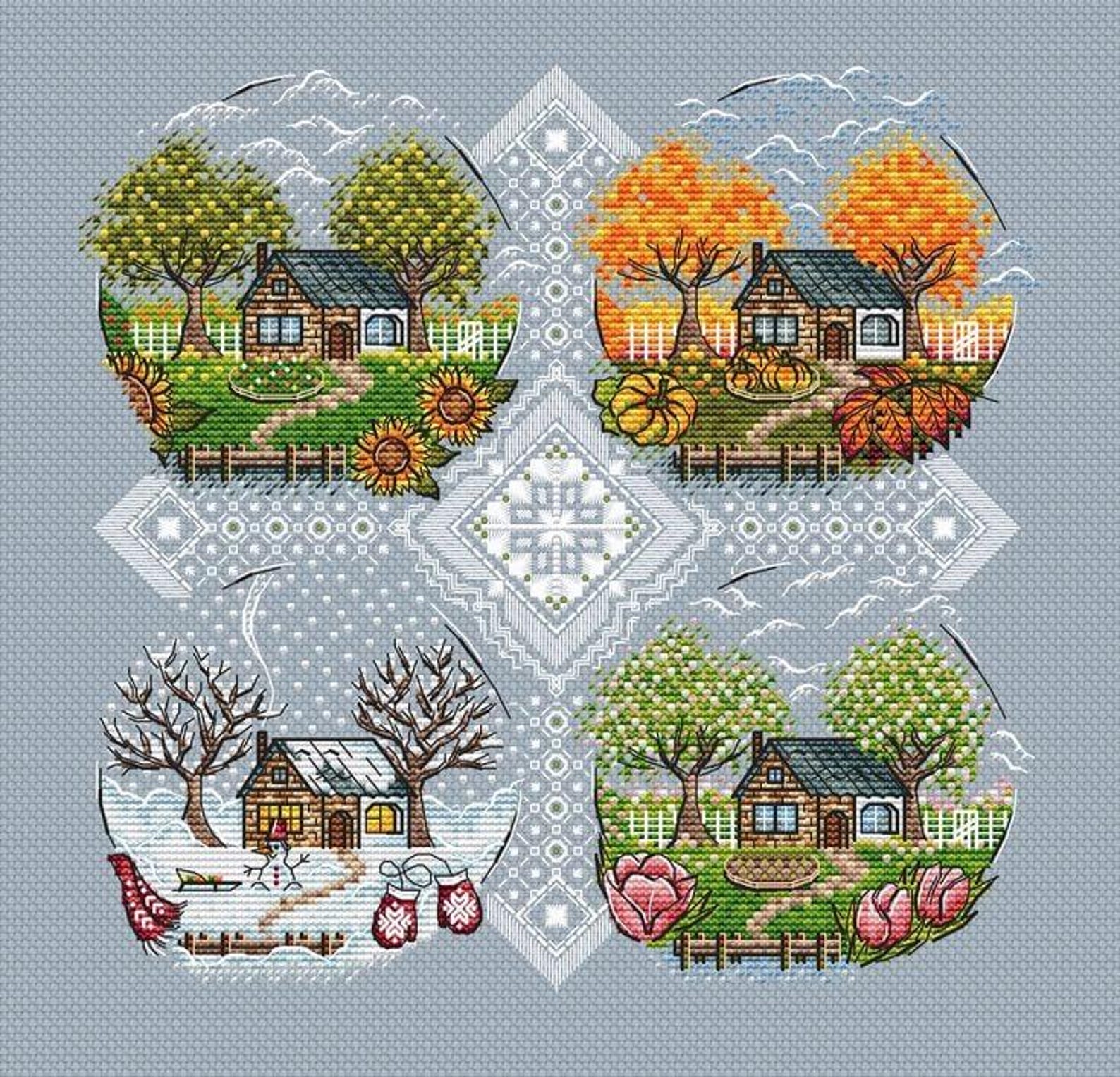 Four Seasons Cross Stitch Pattern, Winter Cross Stitch, Spring Cross ...