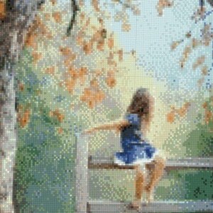 Little girl cross stitch pattern, little girl in nature cross stitch, village cross stitch