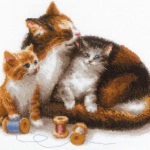 Cats cross stitch pattern, kitten cross stitch, cat family cross stitch