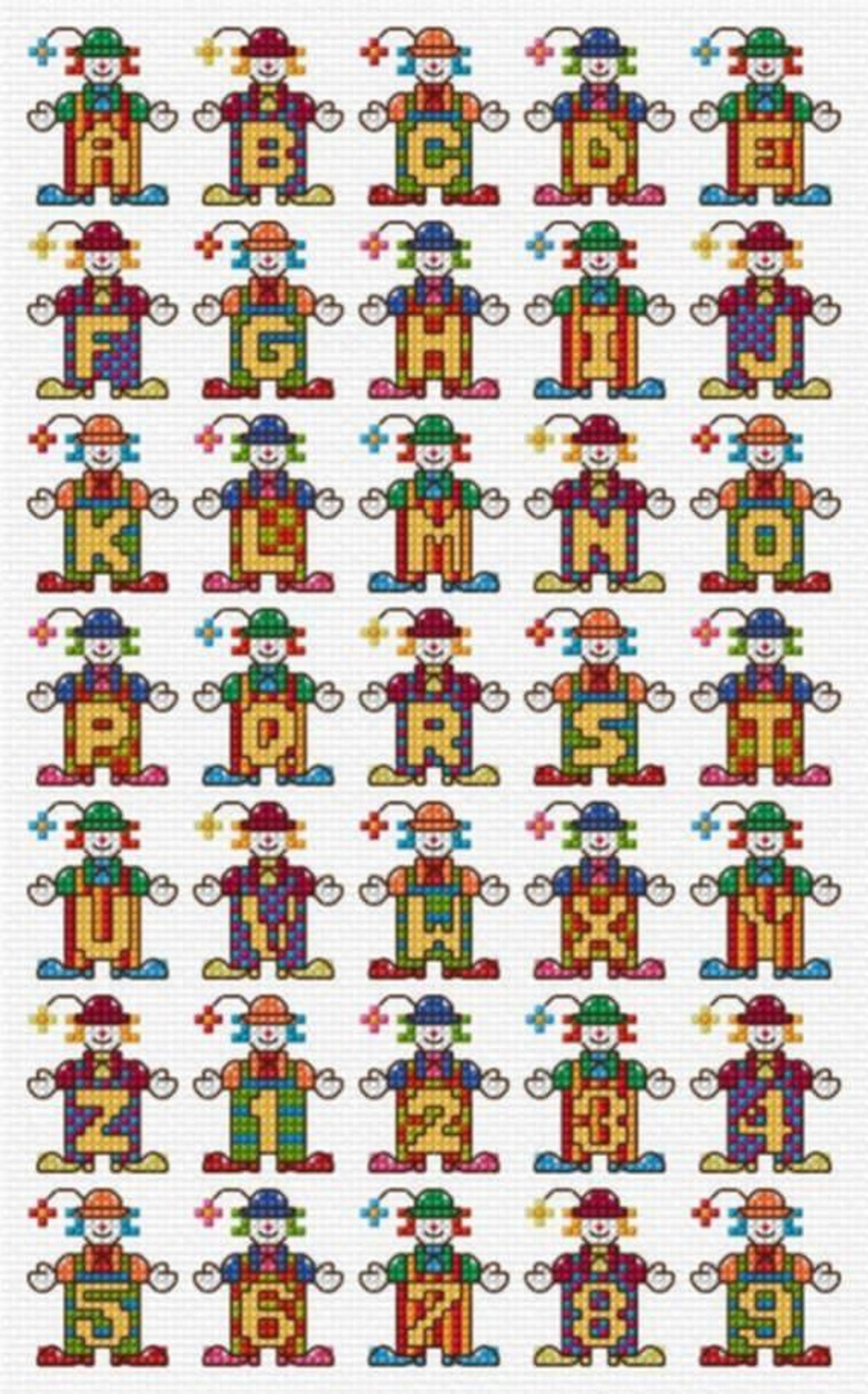 Alphabet Cross Stitch Pattern, Clown Figure Alphabet Cross Stitch - Etsy