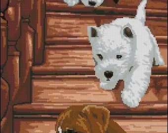 Puppies cross stitch pattern, dogs cross stitch pattern